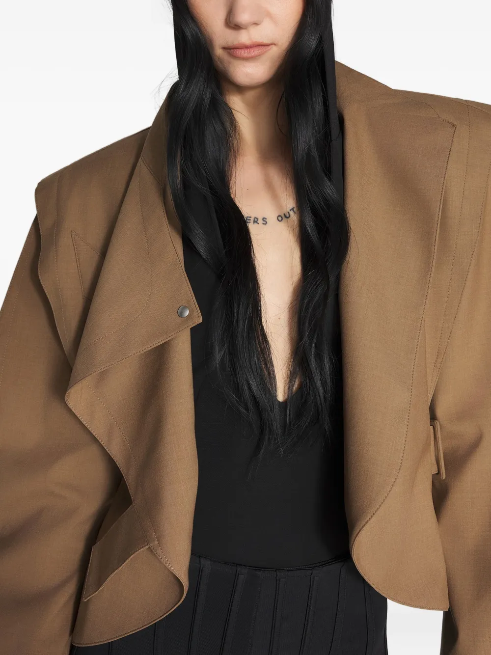 Mugler Draped-shoulder Jacket In Brown