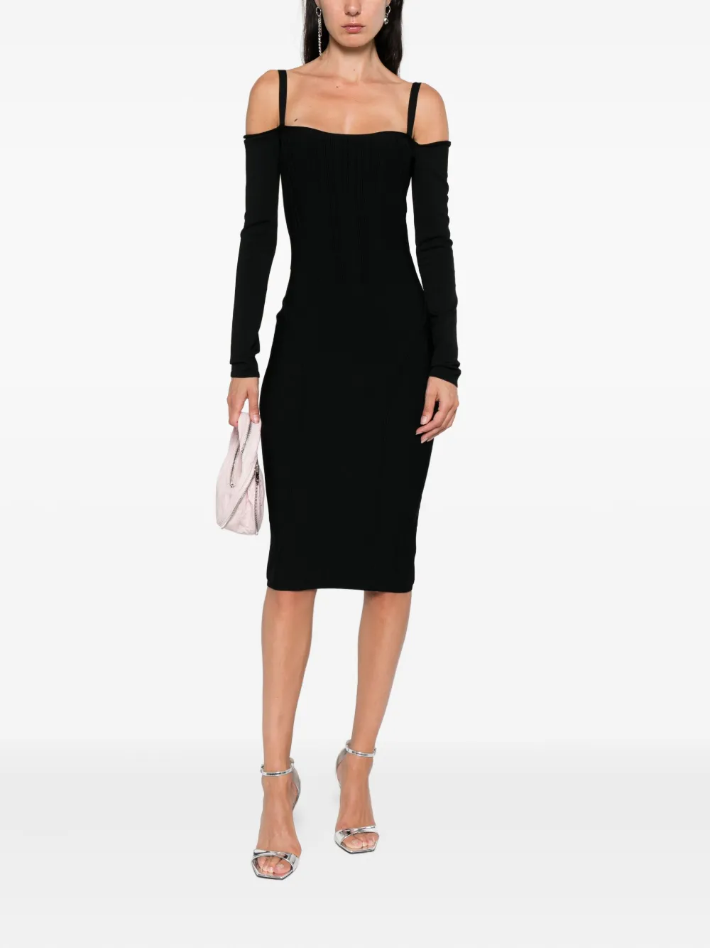 Mugler Geribbelde off-shoulder mini-jurk Zwart