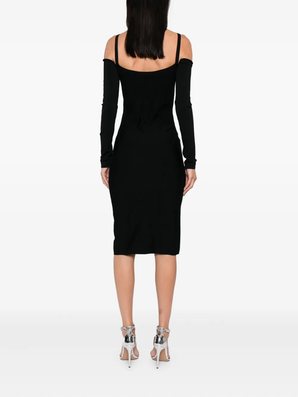 Mugler Geribbelde off-shoulder mini-jurk Zwart