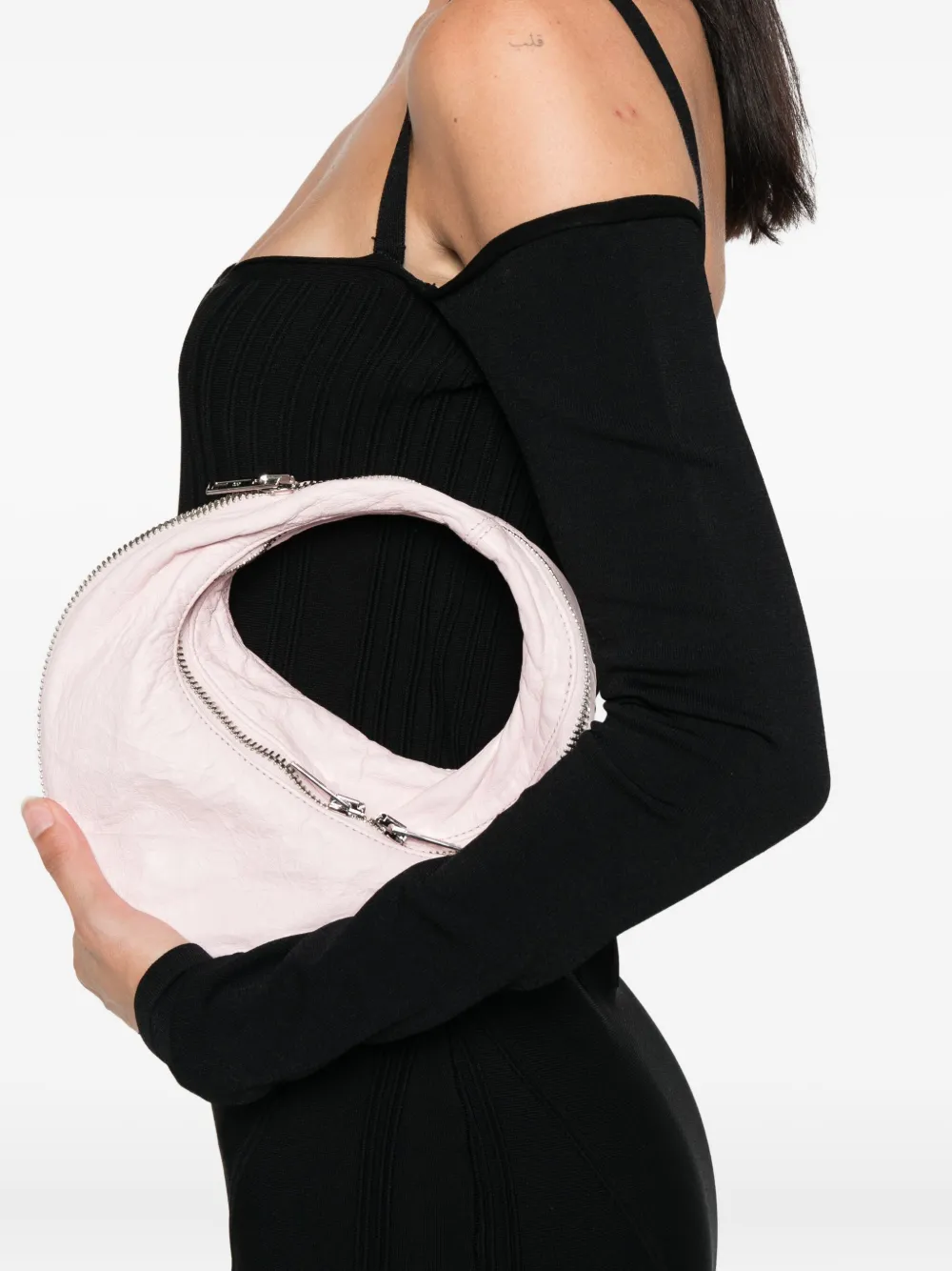 Mugler Geribbelde off-shoulder mini-jurk Zwart
