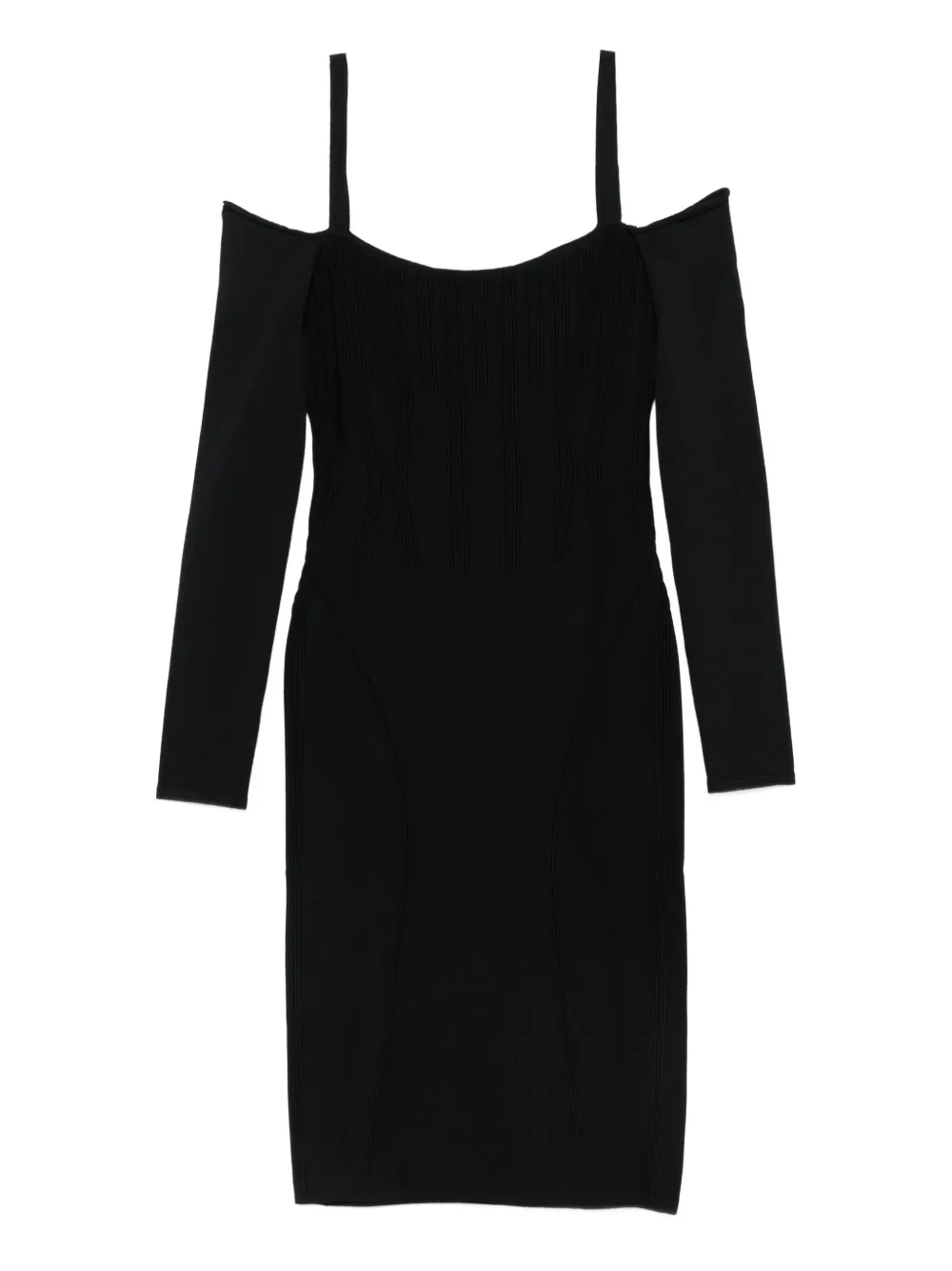 Mugler Geribbelde off-shoulder mini-jurk Zwart