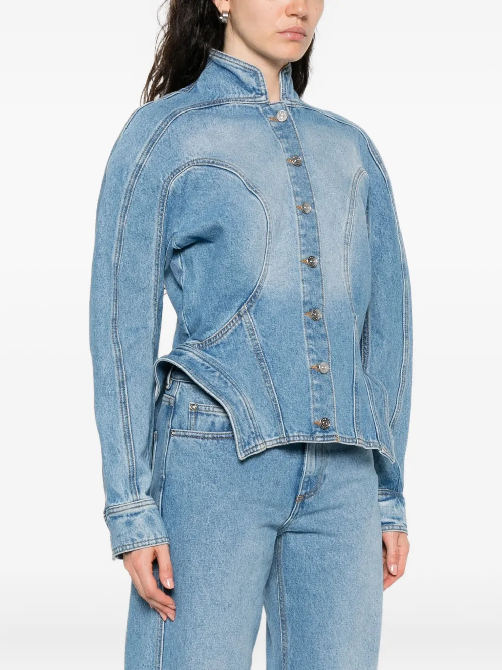 Mugler Cinched Button-fastening Denim Jacket In Blue
