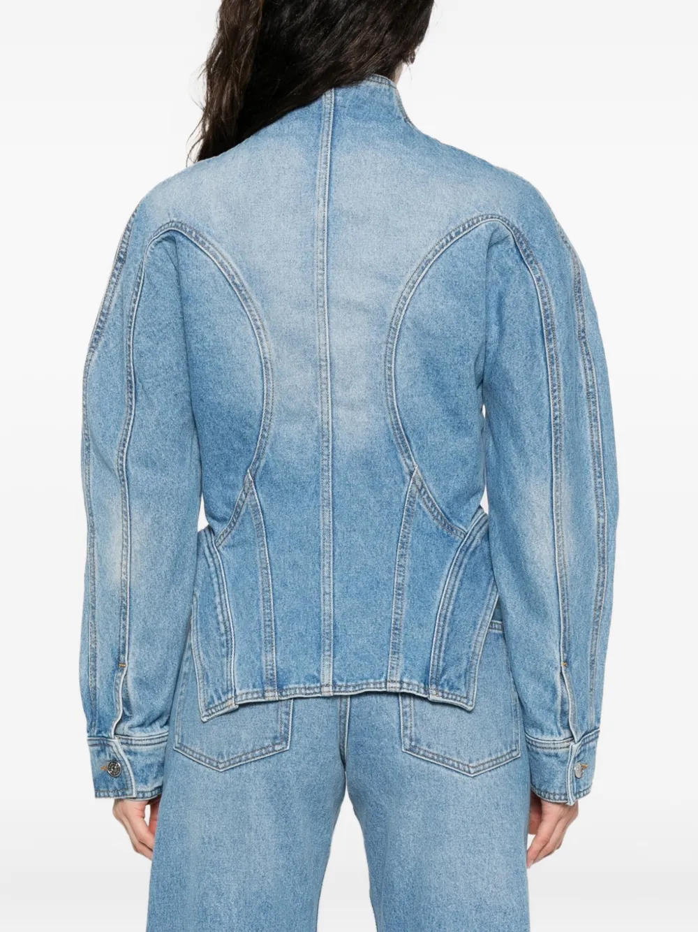 Mugler Cinched Button-fastening Denim Jacket In Blue