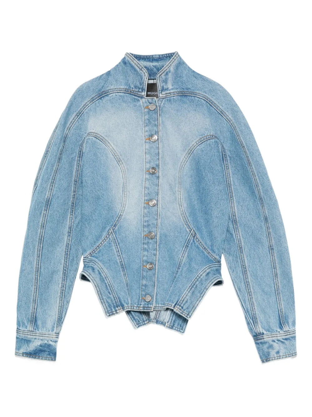 Mugler Cinched Button-fastening Denim Jacket In Blue