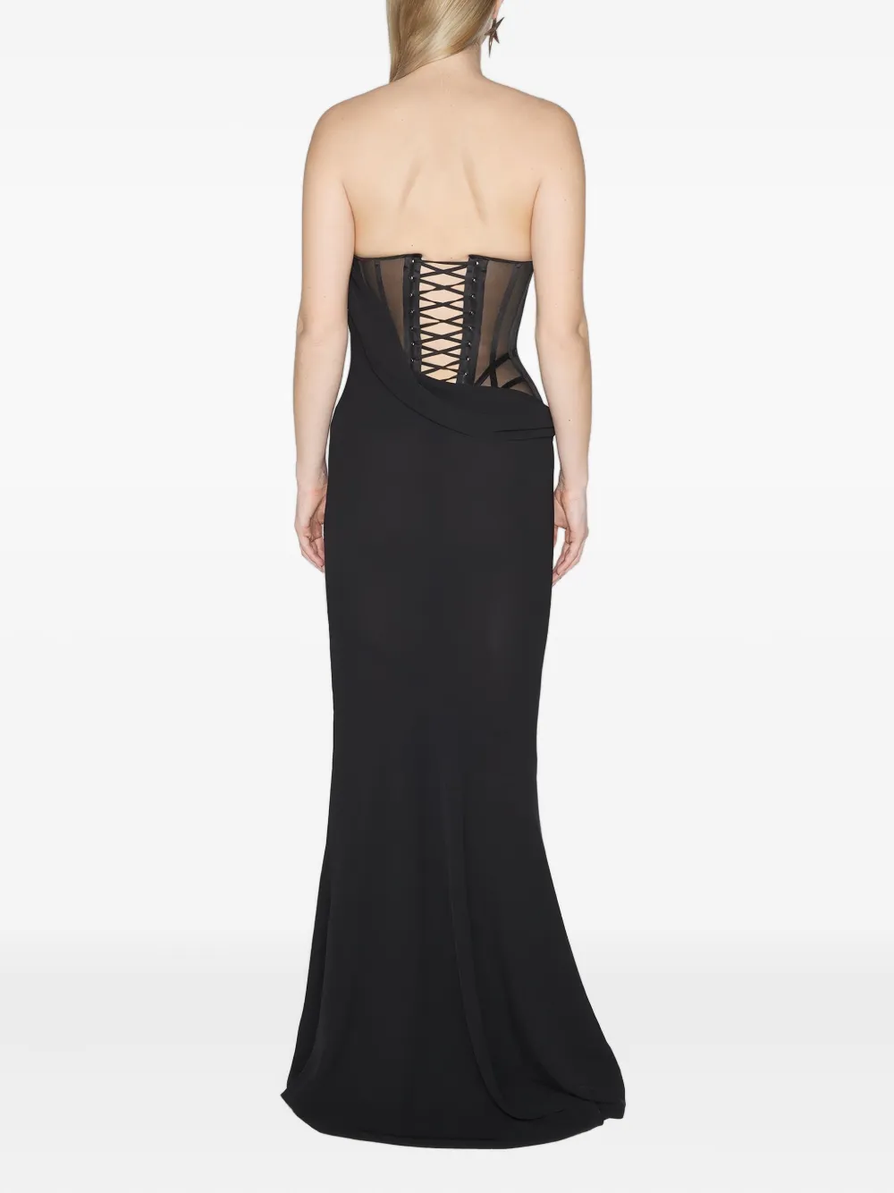 Mugler Corset Draped Maxi Dress In Black