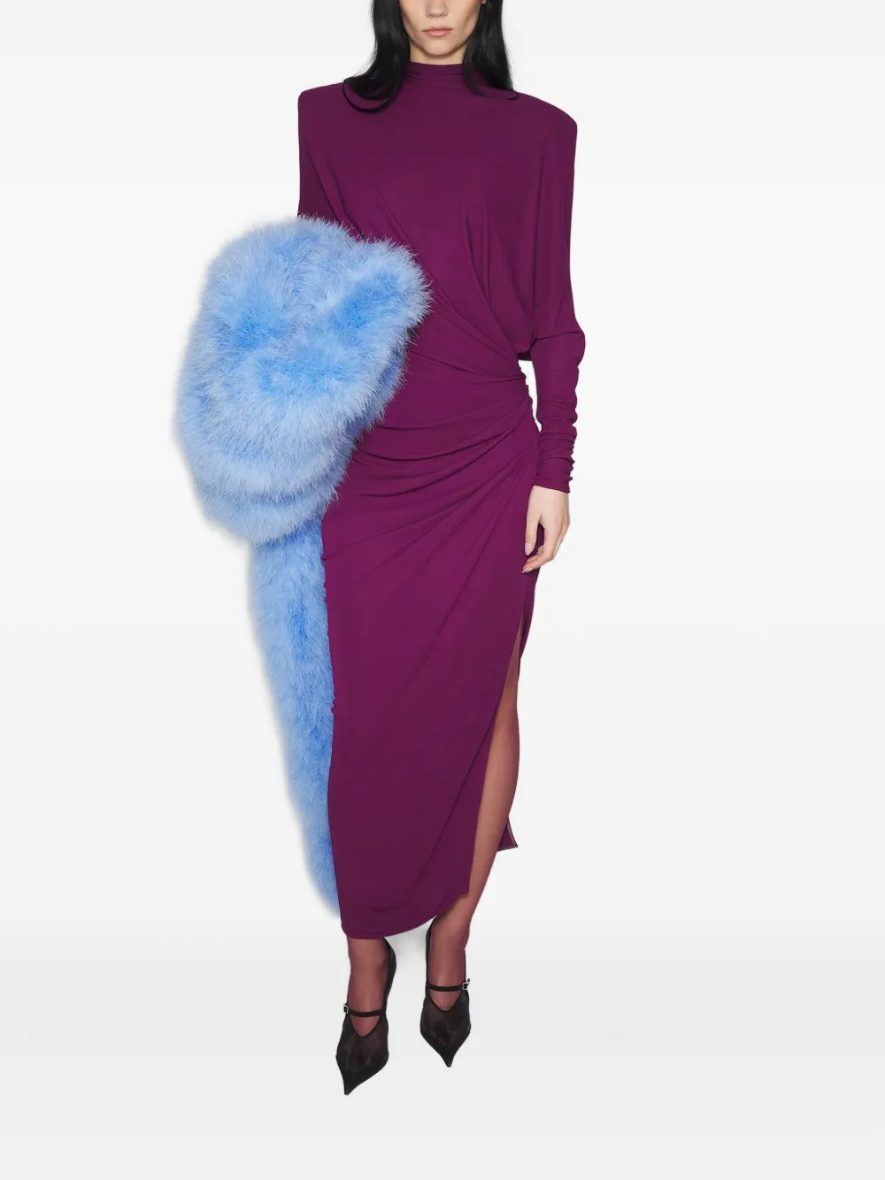 Mugler Maxi-jurk met gedrapeerde schouders Paars