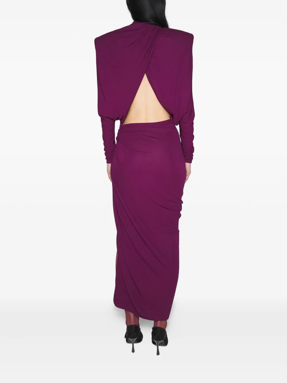 Mugler Maxi-jurk met gedrapeerde schouders - Paars