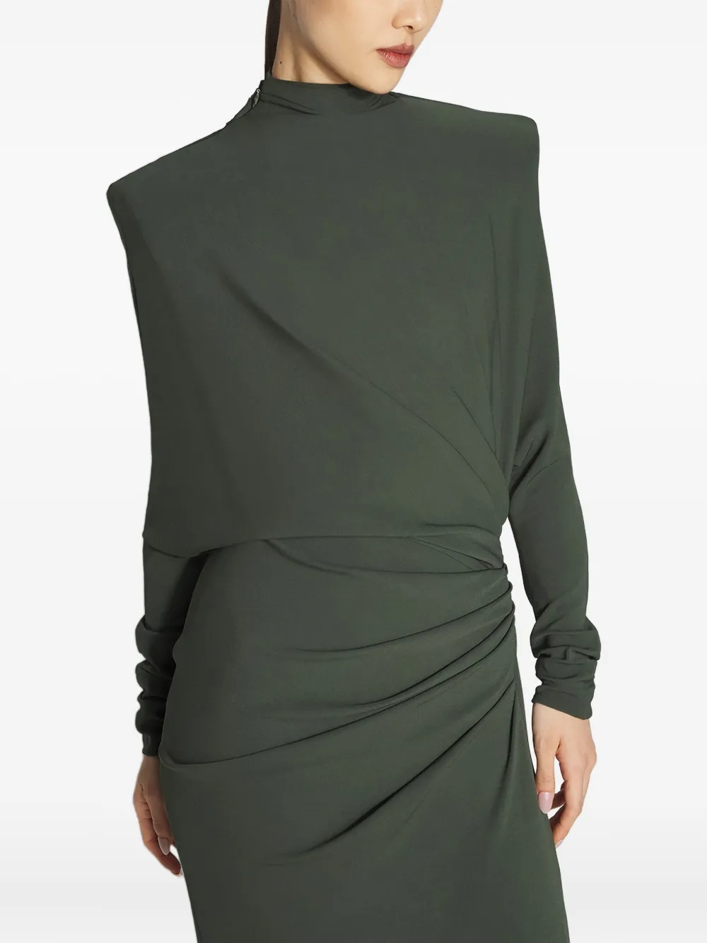 Mugler Padded-shoulder Midi Dress In Green
