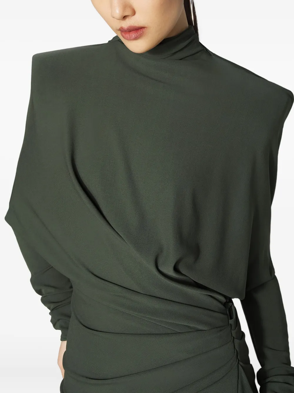 Mugler Padded-shoulder Midi Dress In Green