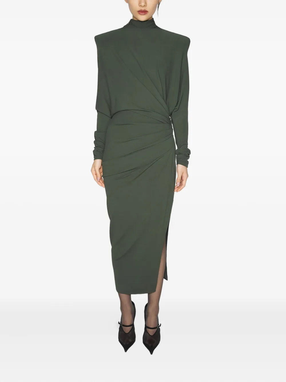 Mugler Padded-shoulder Midi Dress In Green