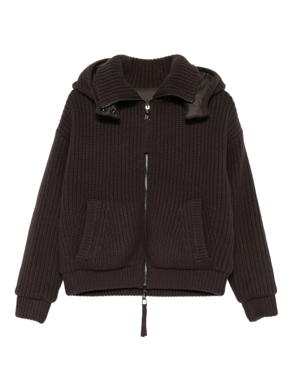 P.A.R.O.S.H. Ribgebreid jack met capuchon Bruin