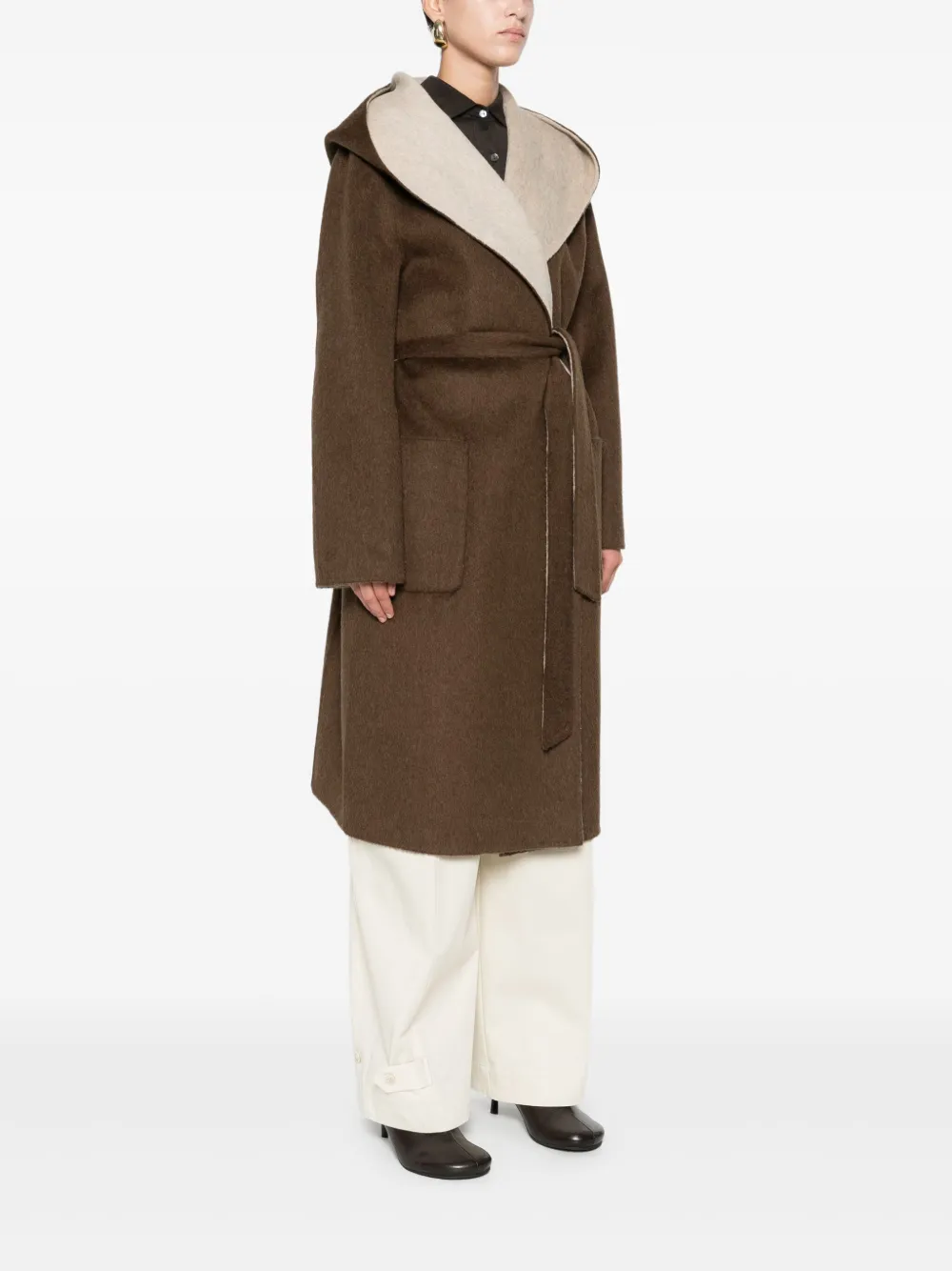 P.a.r.o.s.h Hooded Belted Coat In Brown