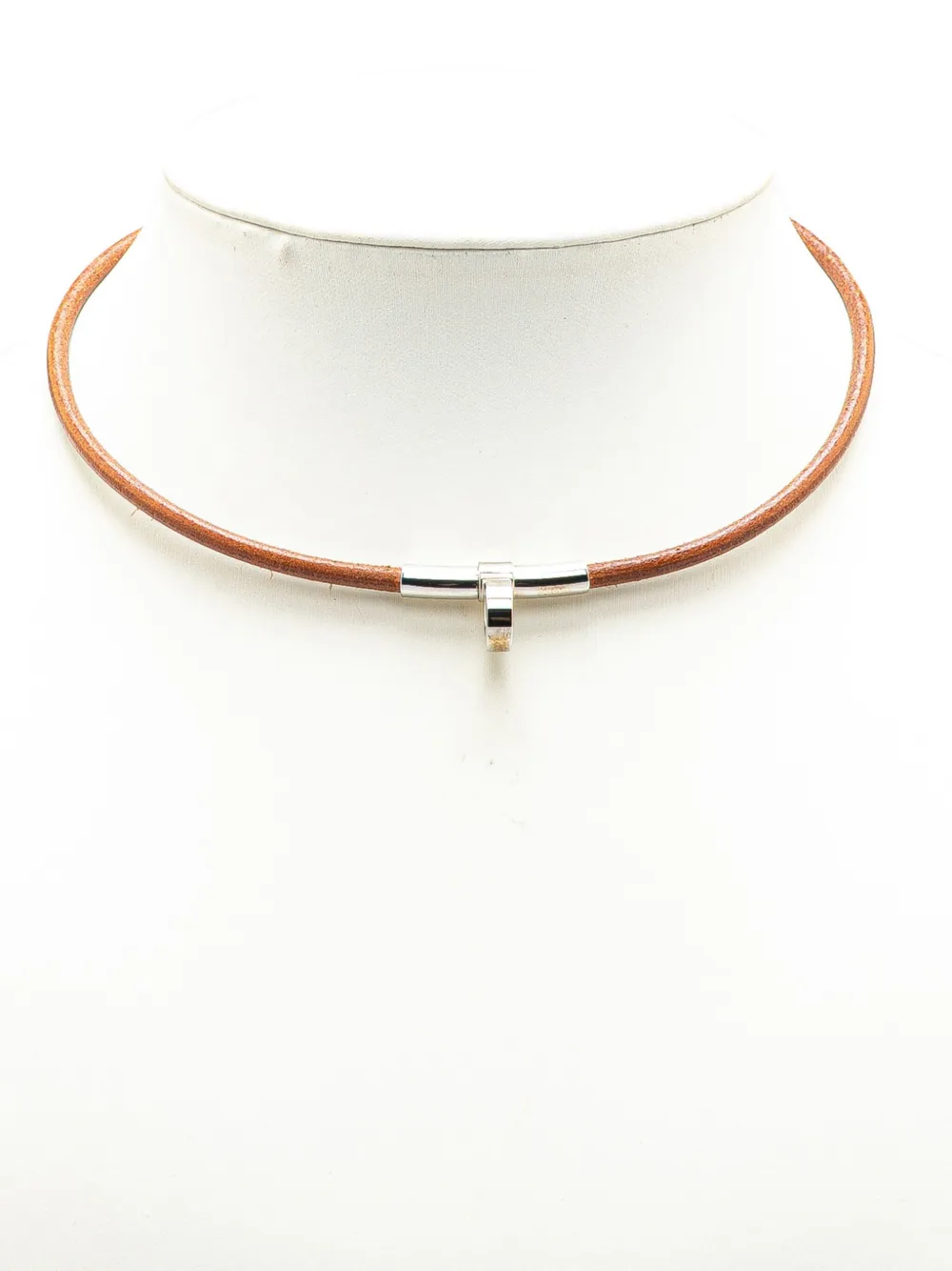 Pre-owned Hermes 20th Century Silver Plated And Leather Kite Choker Necklace Costume Necklace