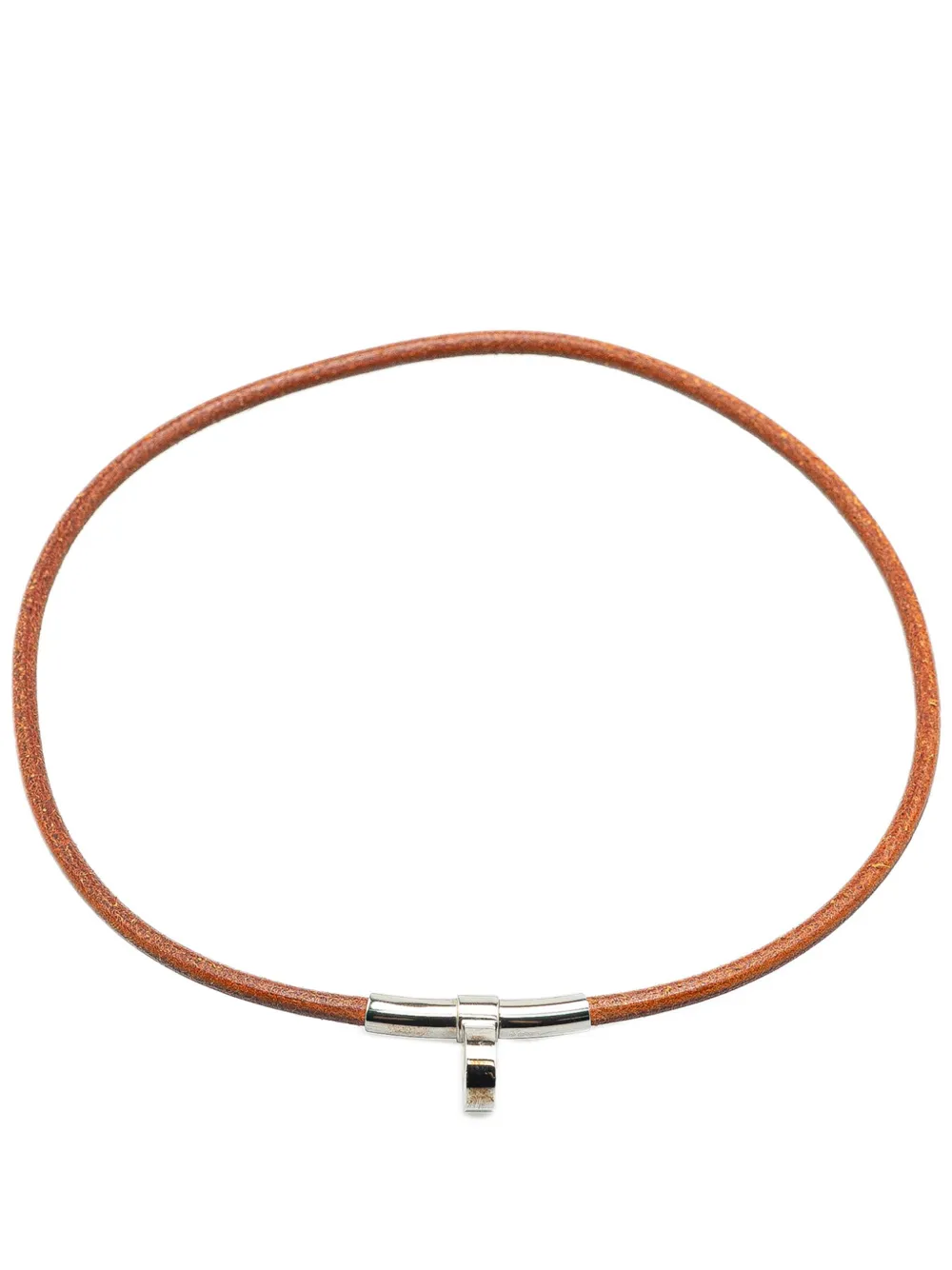 Pre-owned Hermes 20th Century Silver Plated And Leather Kite Choker Necklace Costume Necklace