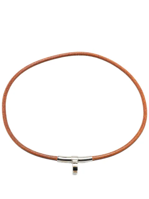 Hermès Pre-Owned 20th Century Silver Plated and Leather Kite Choker Necklace costume necklace