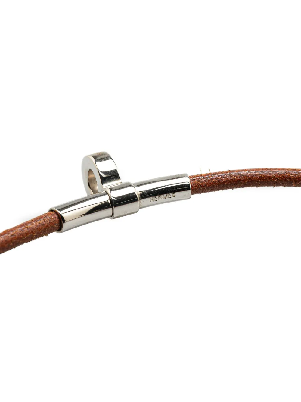 Pre-owned Hermes 20th Century Silver Plated And Leather Kite Choker Necklace Costume Necklace