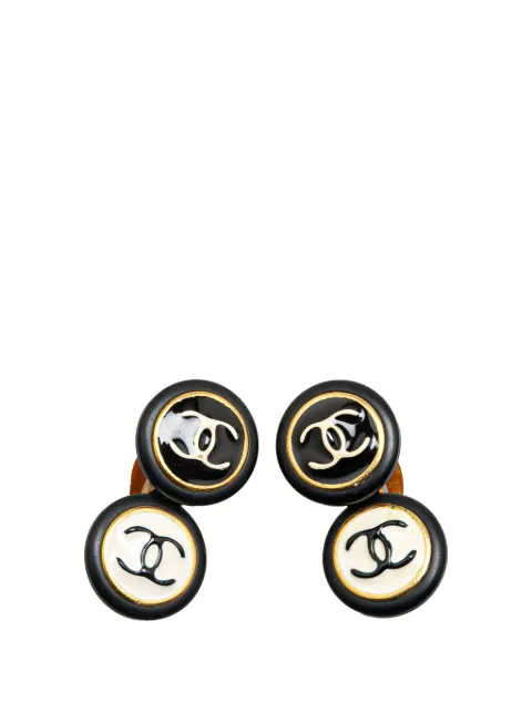 CHANEL Pre-Owned أقراط كبس 'دبل ديسك' بشعار CC ومطلية بذهب 1995