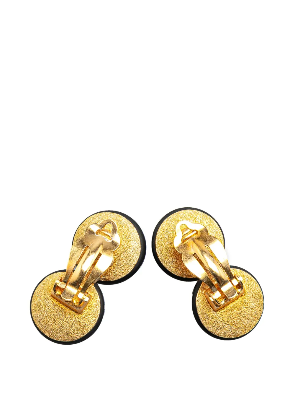 Pre-owned Chanel 1995 Gold Plated Enamel Cc Double Disc Clip On Earrings Costume Earrings