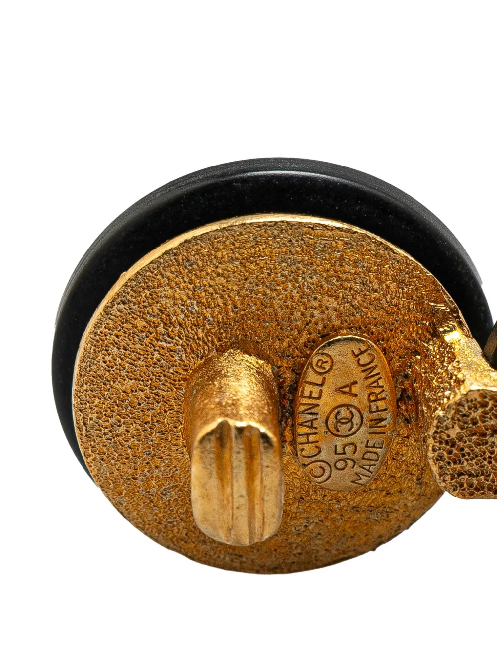 Pre-owned Chanel 1995 Gold Plated Enamel Cc Double Disc Clip On Earrings Costume Earrings