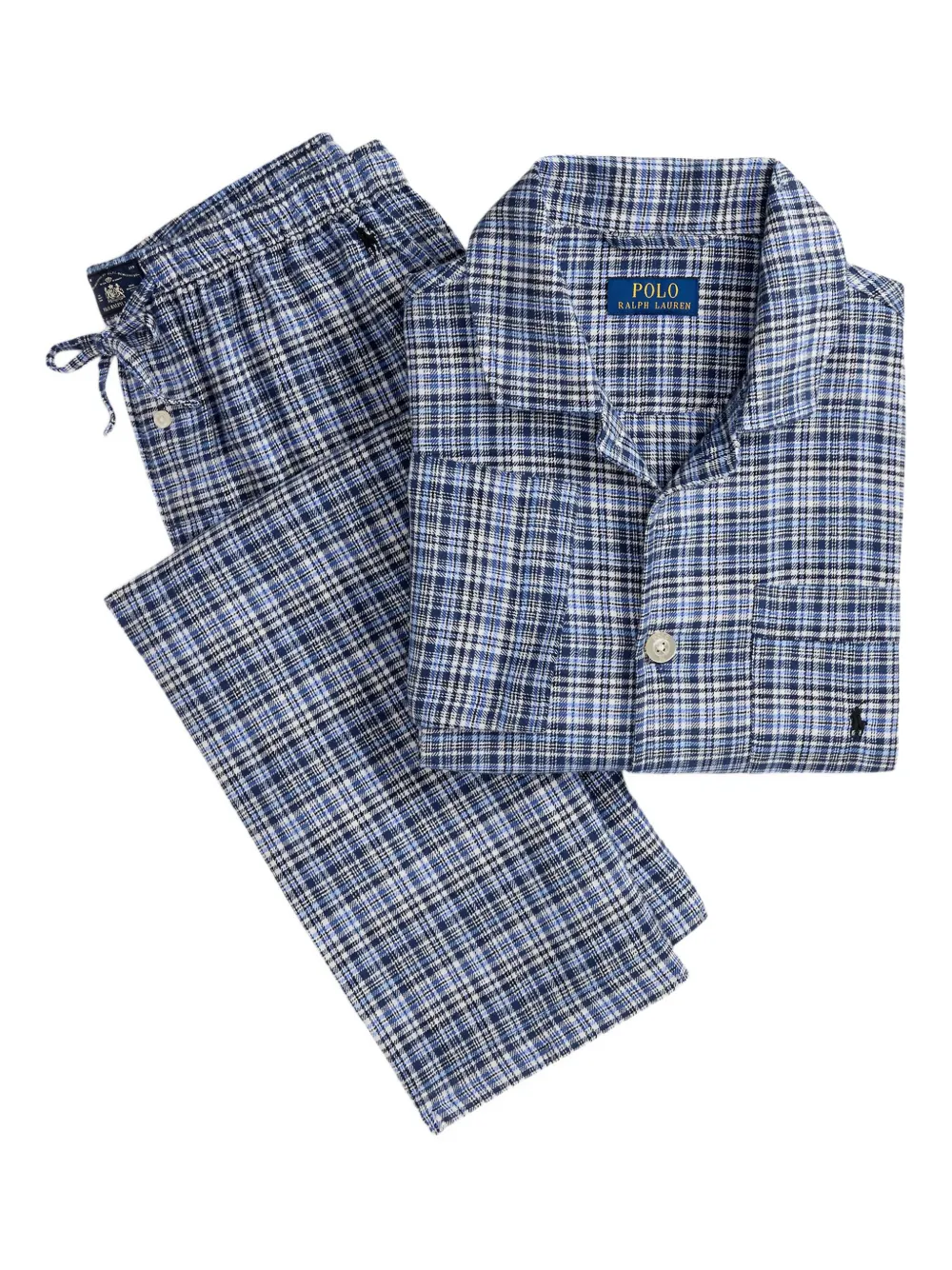 Polo Ralph Lauren Long-sleeve Flannel Pyjama Set In Blue