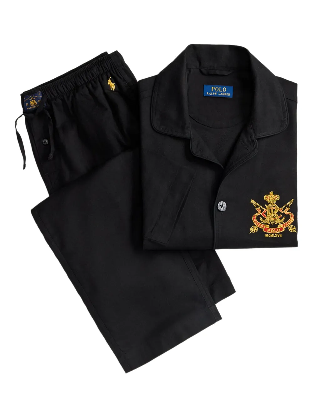 Polo Ralph Lauren crest-embroidered cotton pyjamas | Black | Image 1