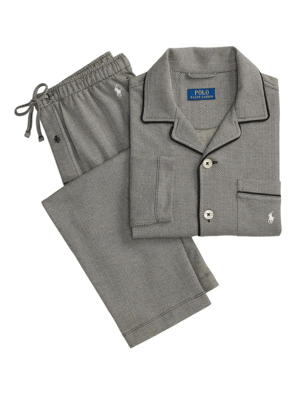 Polo Ralph Lauren Herringbone Long-sleeve Pyjamas In Gray