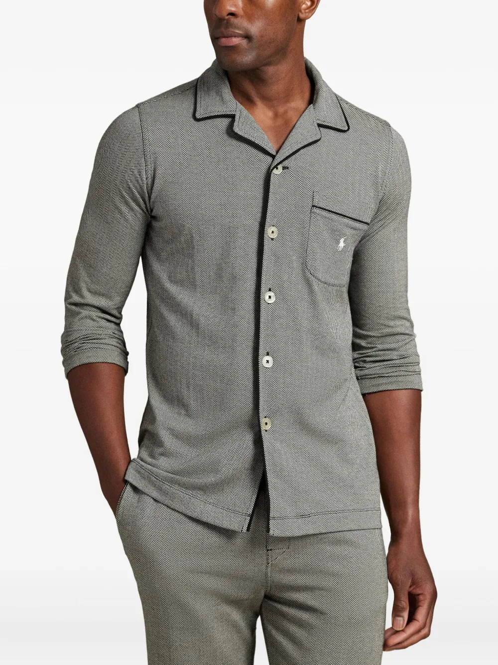 Polo Ralph Lauren Herringbone Long-sleeve Pyjamas In Gray