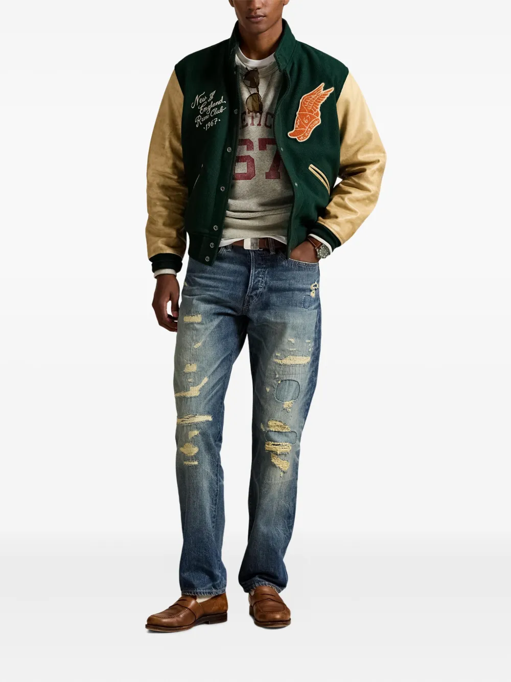 Polo Ralph Lauren leather-sleeved panelled bomber jacket | Bomber Jackets | Image 2