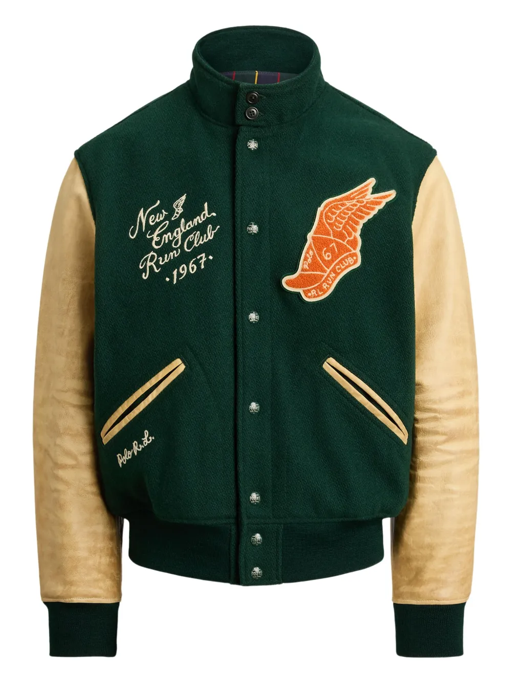 Polo Ralph Lauren leather-sleeved panelled bomber jacket | Green | Image 1