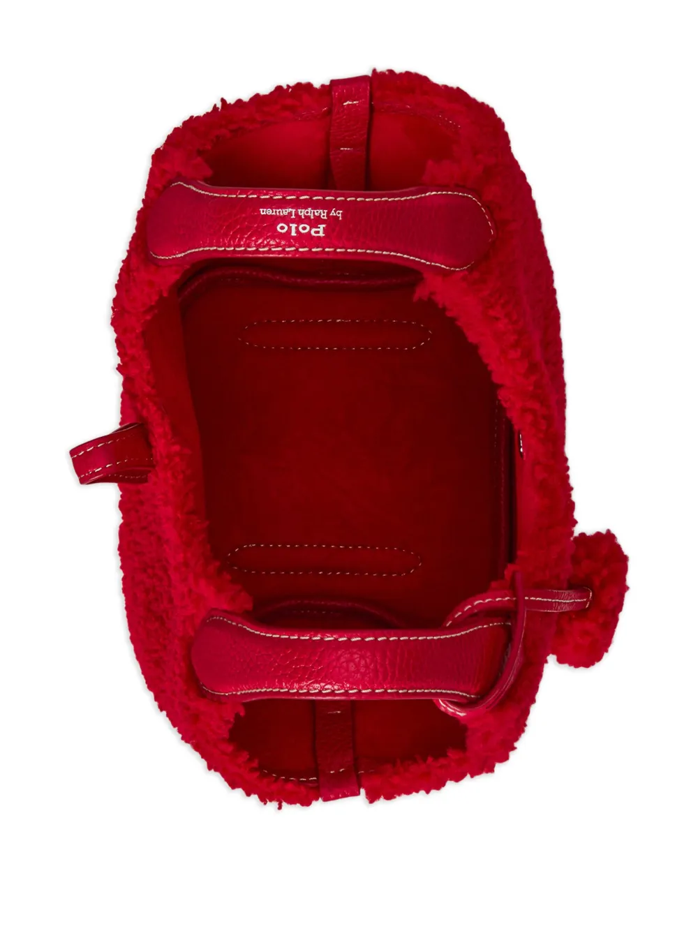 Polo Ralph Lauren Shearling Leather-trimmed Tote Bag In Red