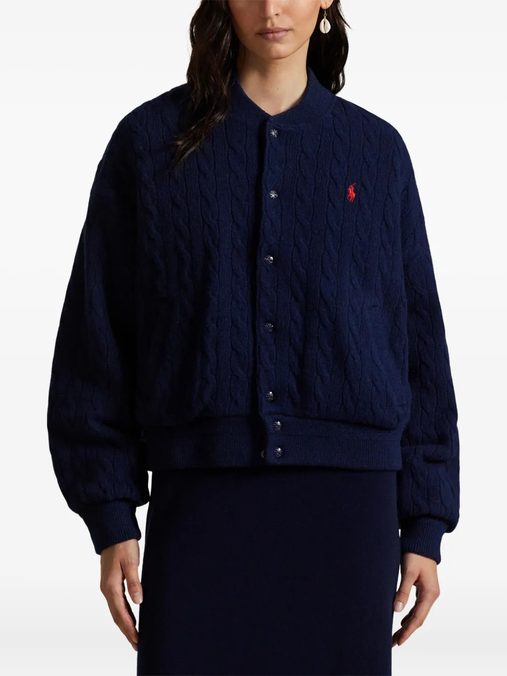 Polo Ralph Lauren Cable-knit Bomber Jacket In Blue
