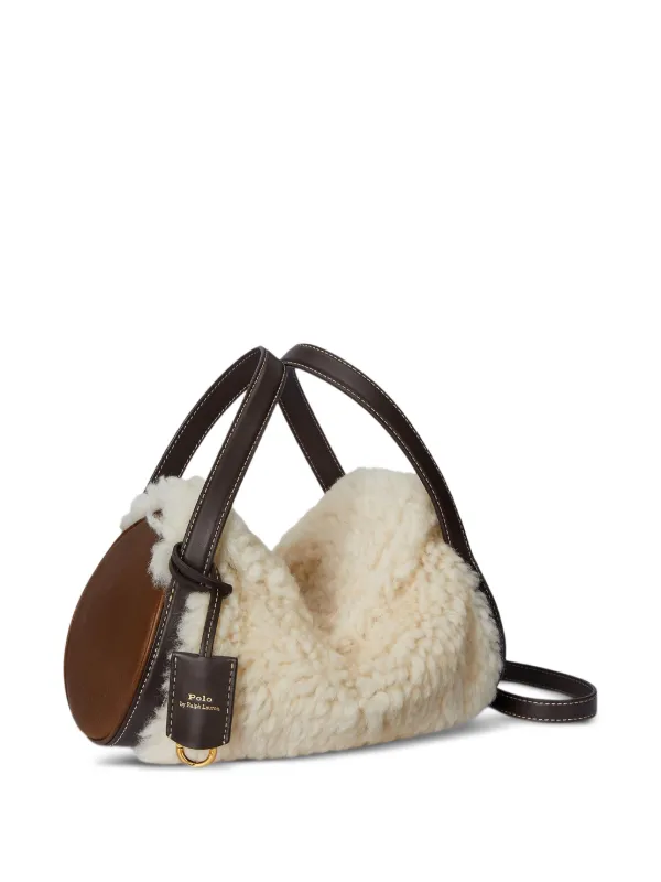 Polo Ralph Lauren Shearling Leather Duffle Bag Neutrals