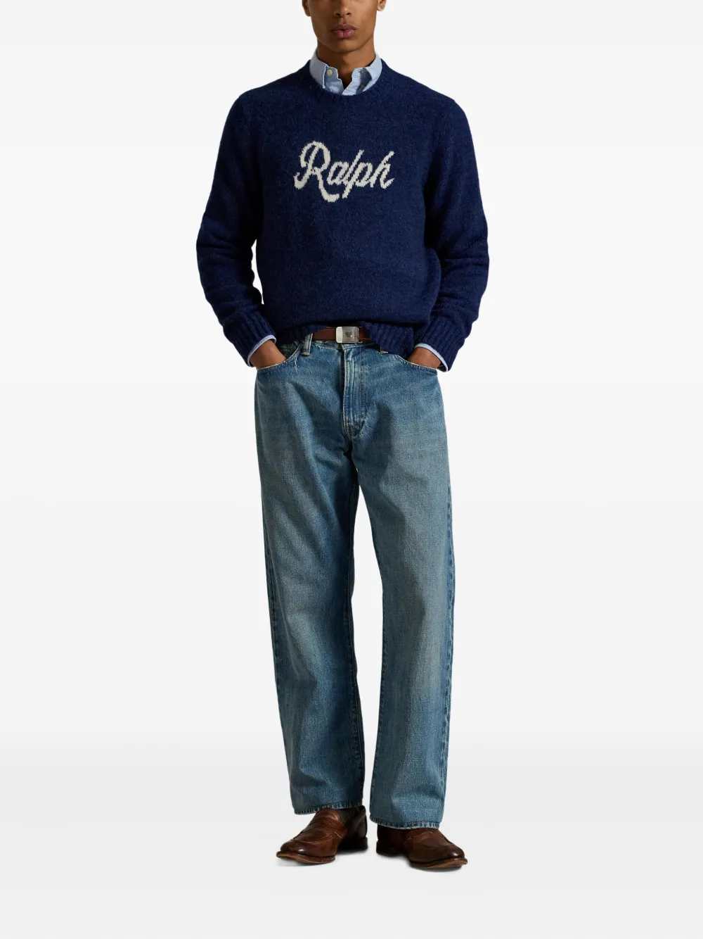 Polo Ralph Lauren ロゴインターシャ セーター - ブルー Polo Ralph Lauren ロゴインターシャ セーター - ブルー
