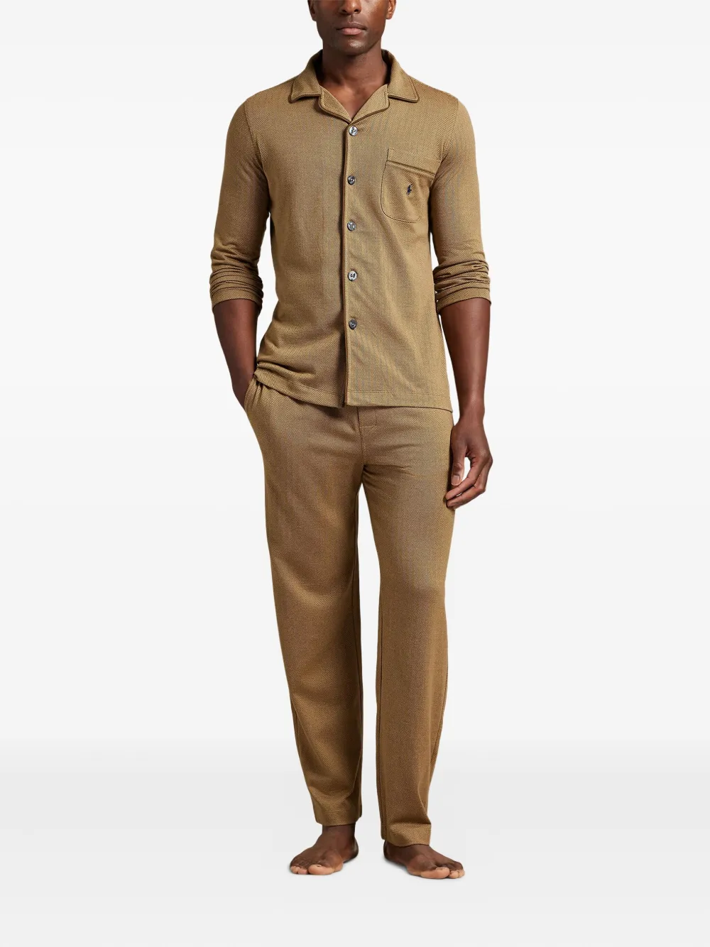 Polo Ralph Lauren Herringbone Long-sleeve Pyjamas Set In Brown