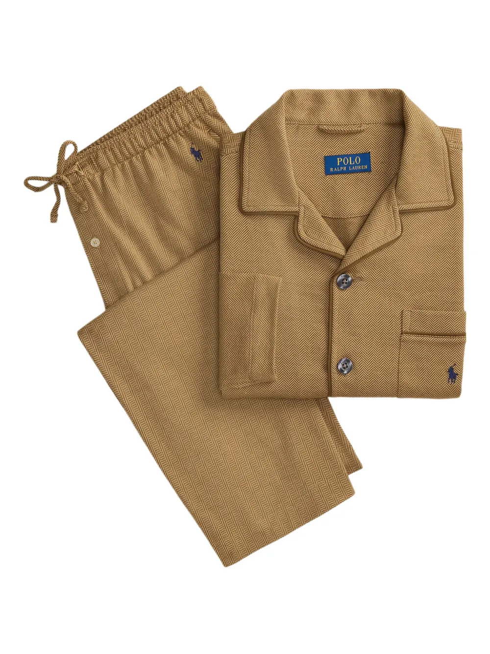 Polo Ralph Lauren Herringbone Long-sleeve Pyjamas Set In Brown