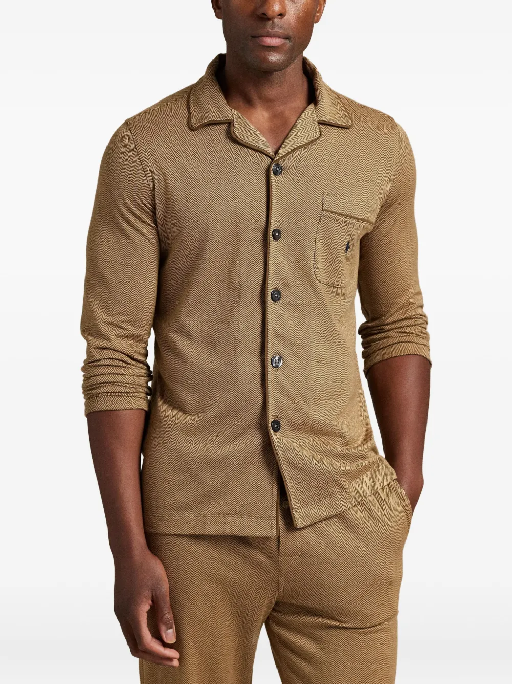 Polo Ralph Lauren Herringbone Long-sleeve Pyjamas Set In Brown
