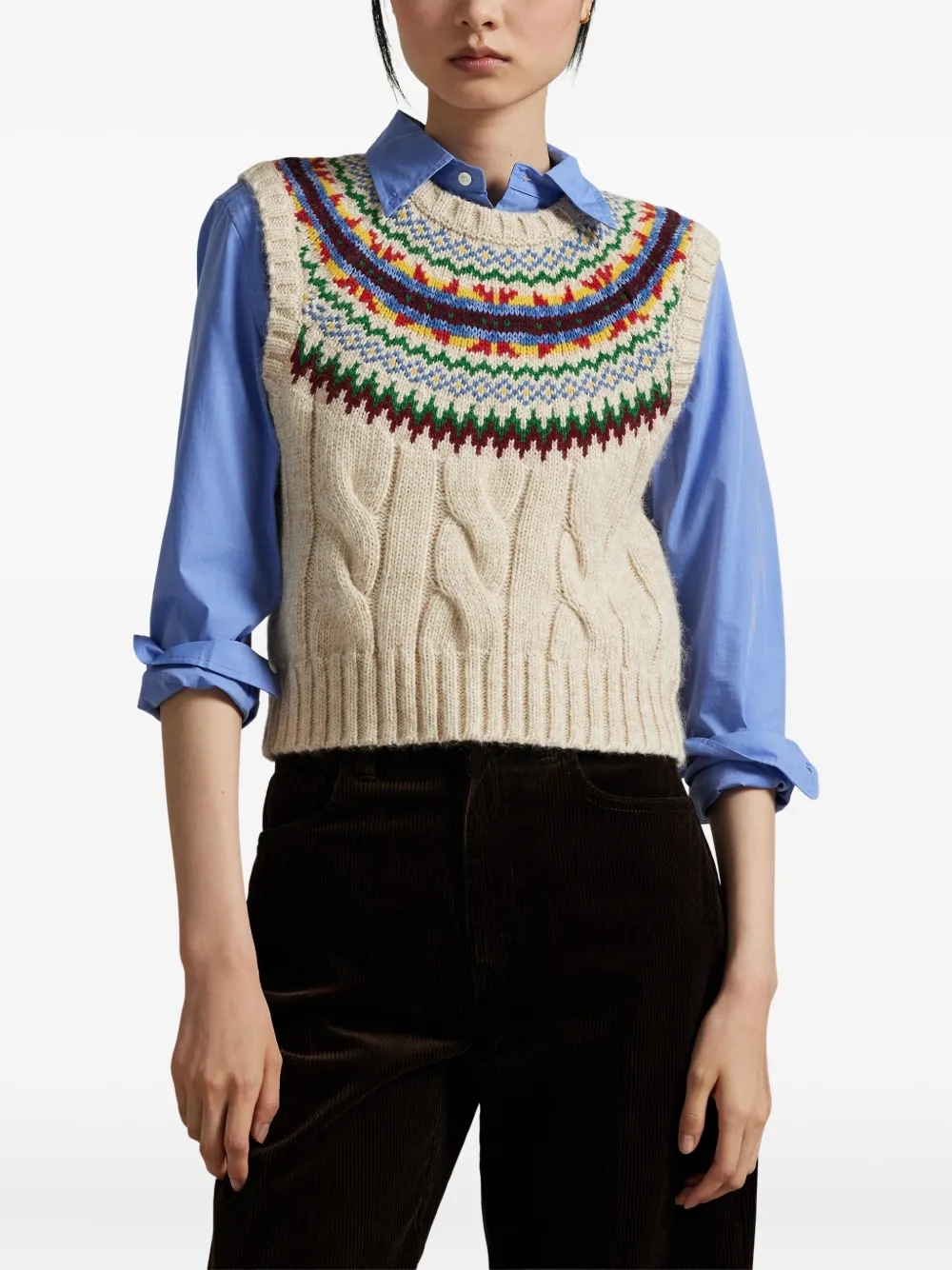 Polo Ralph Lauren Fair Isle mouwloze gebreide top Beige