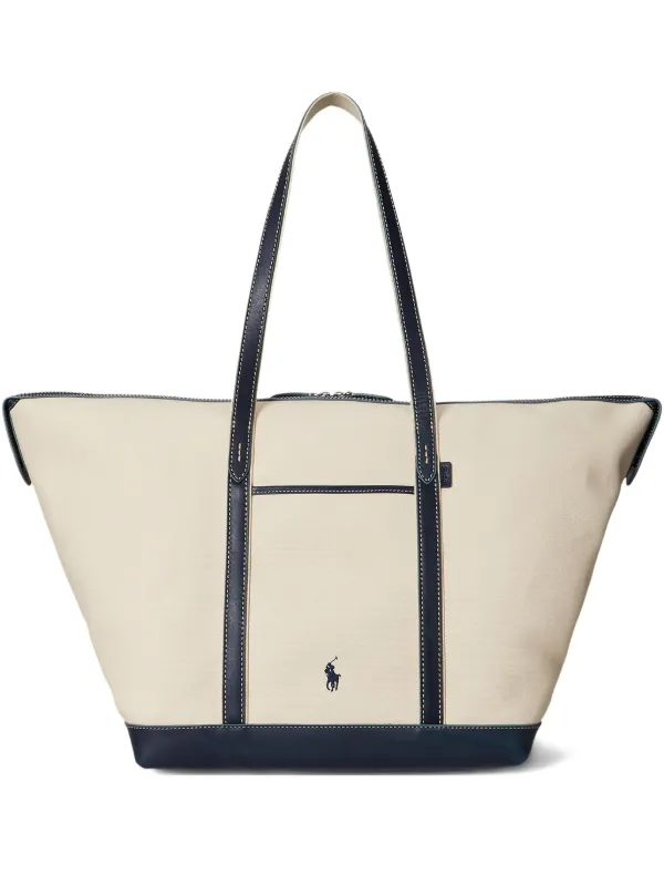 バッグ Polo Ralph Lauren Canvas Leather Bag Polo Ralph Lauren Canvas and Leather Medium Tote Bag