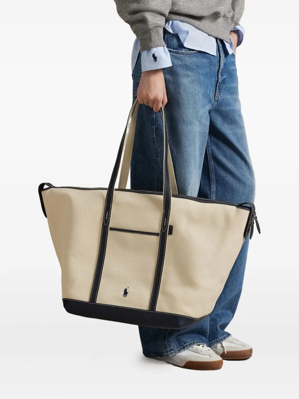 Polo Ralph Lauren Bellport canvas shopper met leren afwerking Beige