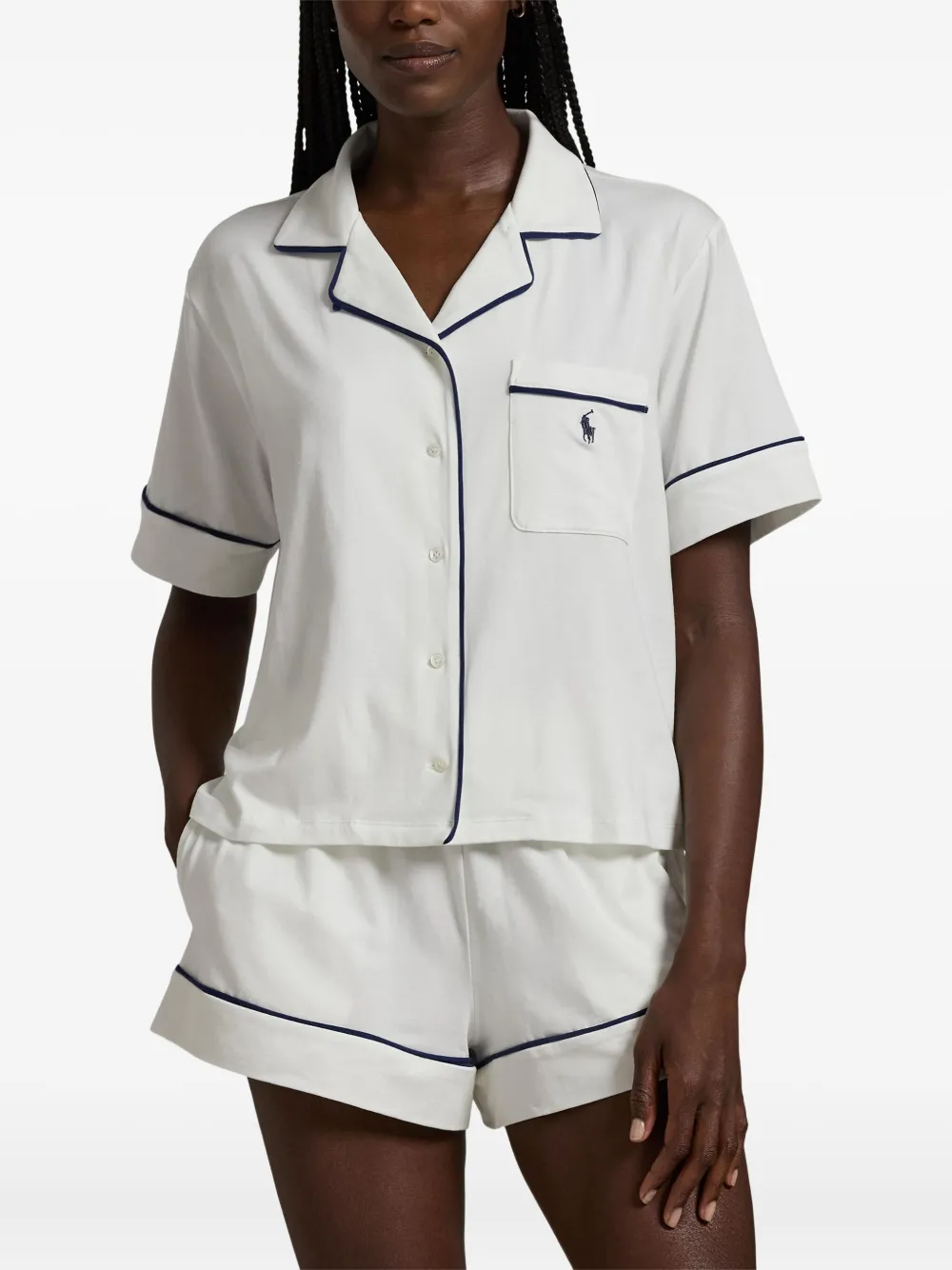 Polo Ralph Lauren short-sleeve piped-trim pyjama set Wit