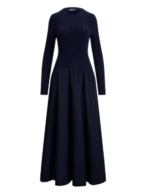 polo ralph lauren pleated wool ribbed knit midi dress Ralph Lauren Pleated Wool-Blend Knit Midi Dress In Blue - 30% Off