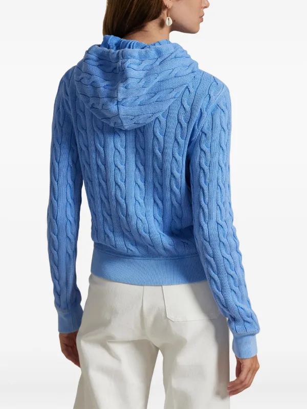 Polo Ralph Lauren cable-knit Cotton Hoodie Blue FARFETCH NZ