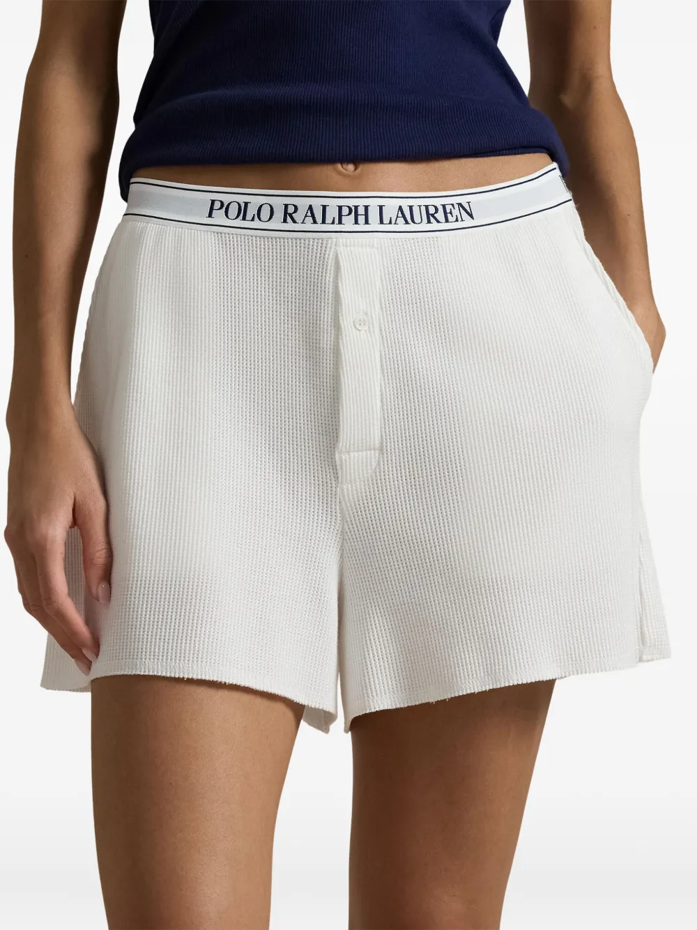 Polo Ralph Lauren Wafelgebreide pyjamashorts met logoband Wit