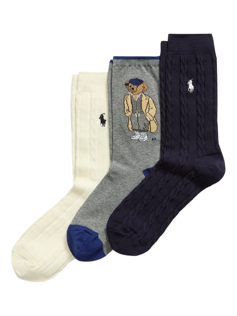 Polo Ralph Lauren cable-knit bear sock pack (pack of three) | Blue | Image 1