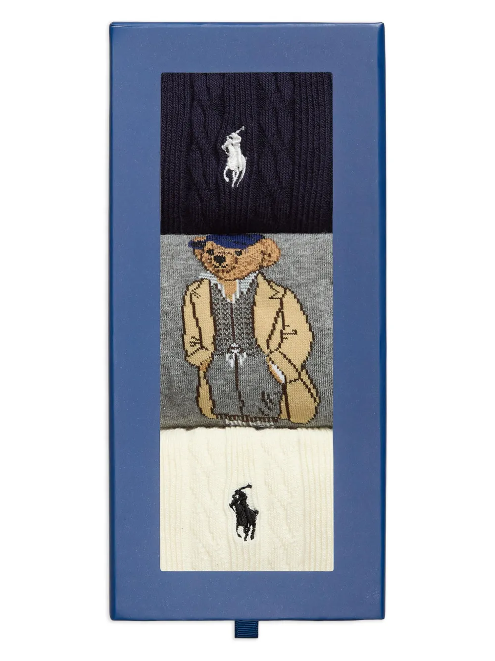 Polo Ralph Lauren Drie paar kabelgebreide sokken met beerprint Blauw