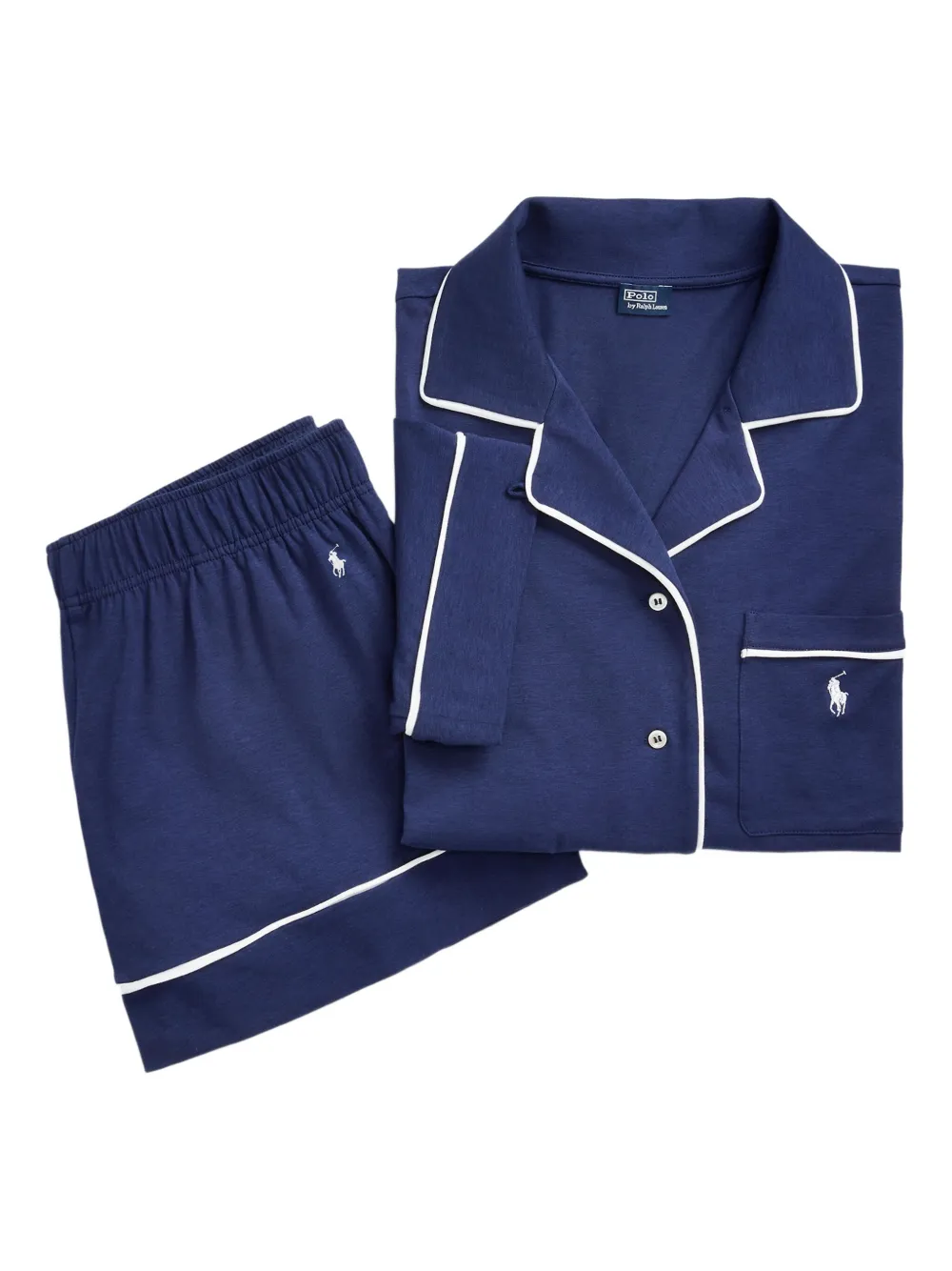 Polo Ralph Lauren short-sleeve piped-trim pyjama set Blauw