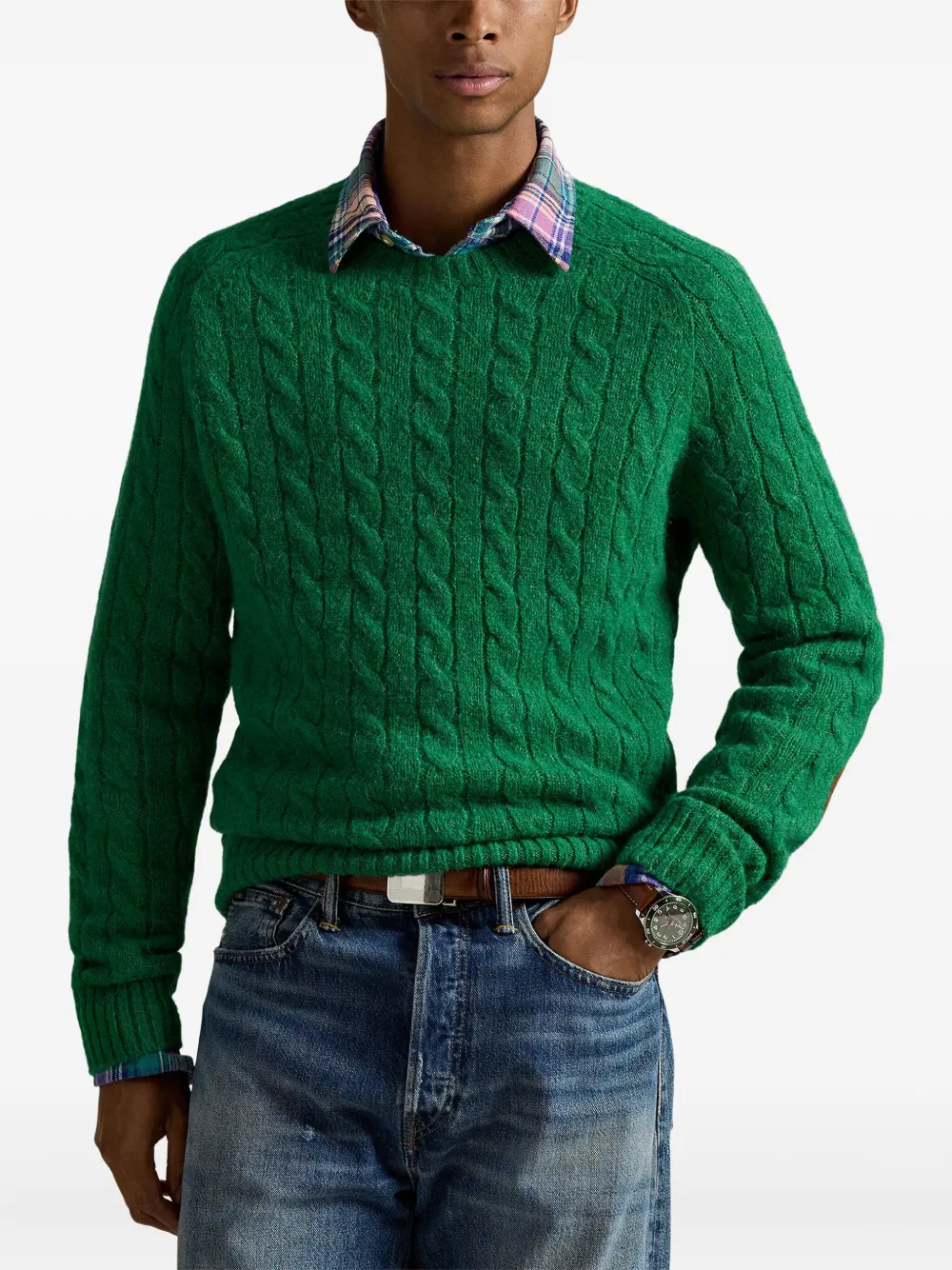 Polo Ralph Lauren Kabelgebreide trui met elleboogpatch Groen