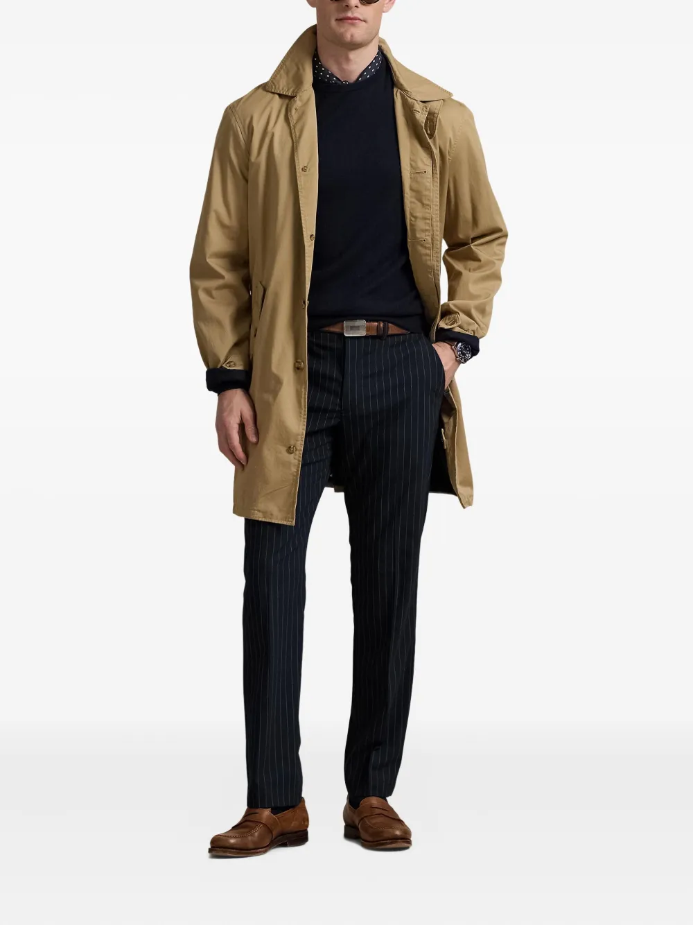 Polo Ralph Lauren Broek met krijtstreep en platte voorkant Blauw