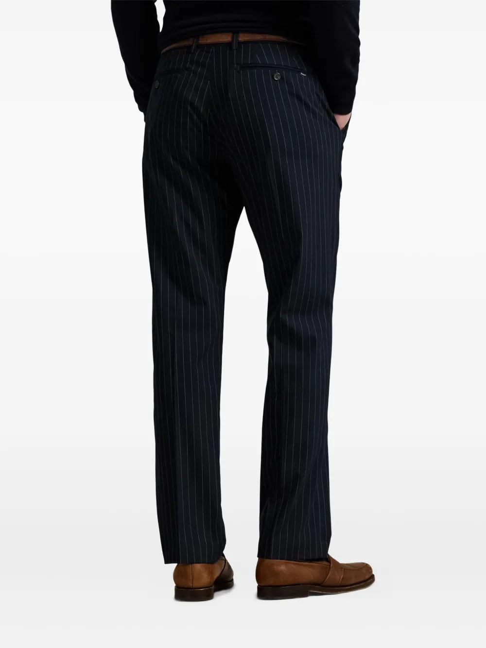 Polo Ralph Lauren Broek met krijtstreep en platte voorkant Blauw