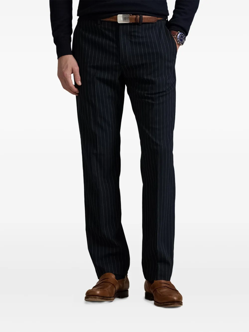 Polo Ralph Lauren Broek met krijtstreep en platte voorkant Blauw